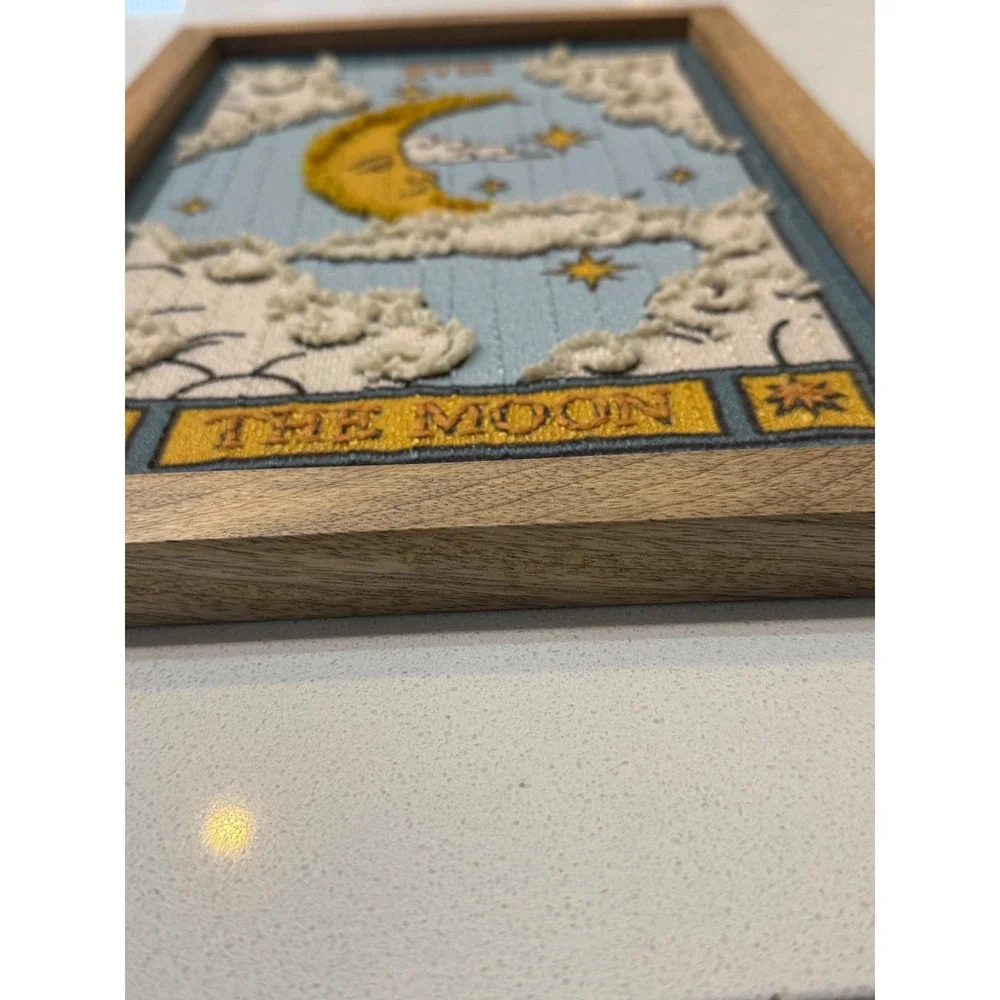 World Market The Moon Tarot Card Framed Embroidered Wall Art XVIII Celestial Art